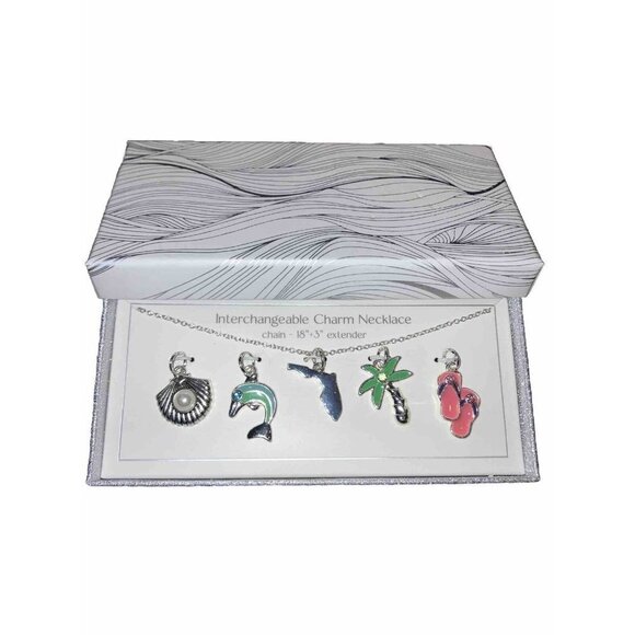 Bay Studio Interchangeable Necklace W 5 Pendants Shell Dolphin Palm Flip Flops - Picture 1 of 2